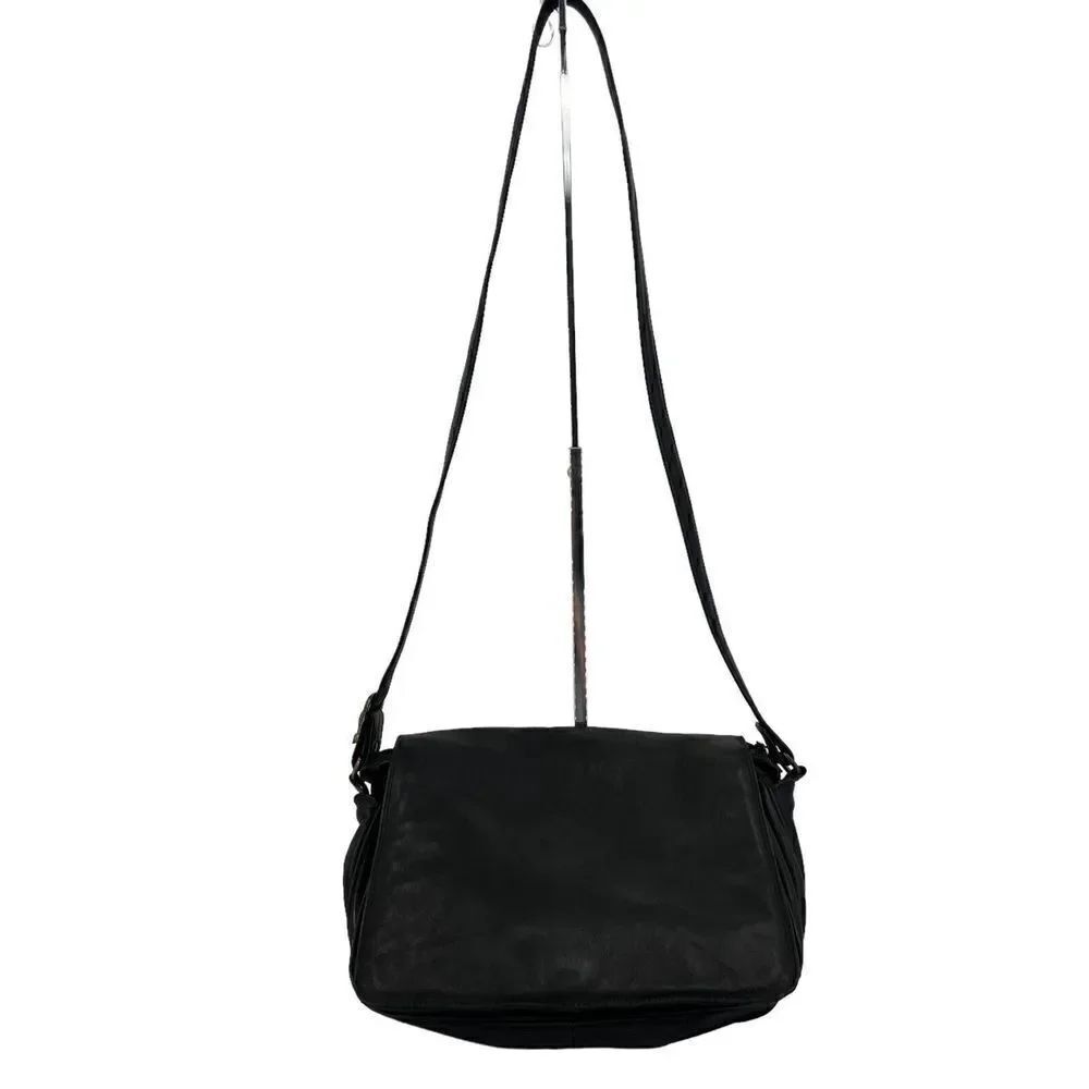 Derek Alexander Dali Soft Black Leather Crossbody Shoulder Bag Messenger